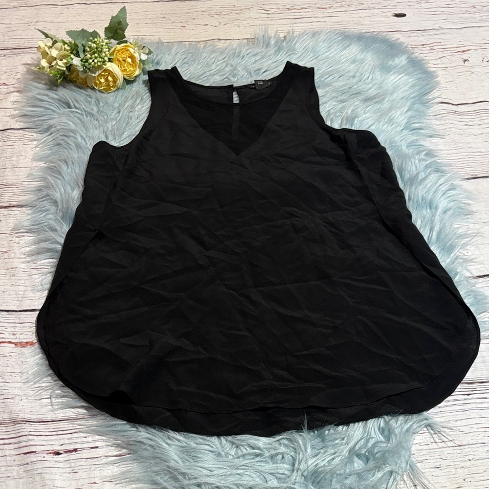 Club Monaco Silk Black V-Neck Mesh Tank Top sz XS